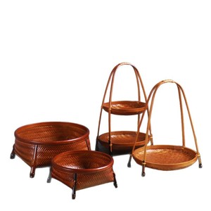 <b>Bamboo</b> Woven Basket Set Round Storage <b>Container</b> For Living Room Snack Tea Serving Handmade Natural Material - Product Image 4