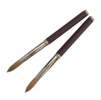 Pinceau à ongles en acrylique personnalisé avec logo, poils Kolinsky véritable, manche en métal couleur café, tête ronde, pour le vernis à ongles et la beauté des ongles