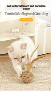 Jouet interactif durable pour animaux de compagnie de taille moyenne, balle sonore avec plume pour chat, pour la poursuite et la course - Product Image 4