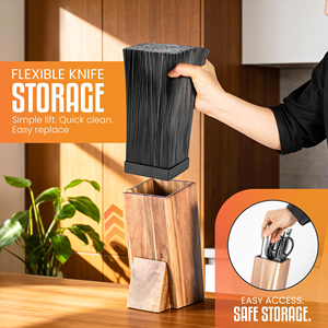 Bloc à couteaux universel en bambou pour cuisine, avec poils amovibles, organiseur de couteaux - Product Image 6