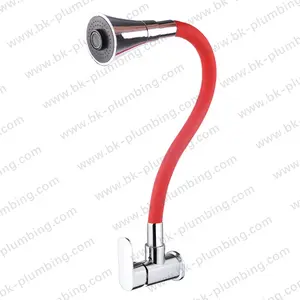 Wall Mounted Cold Water Kitchen Faucet Blackened Zinc Alloy Faucet Flexible Spout Hose ABS Plastic Shower Head for Kitchen Sink