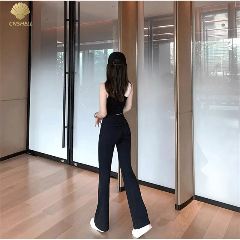 New Products Custom Logo Slim Fitness wear Yoga Pants Bell Bottom Knitted Woman Pants