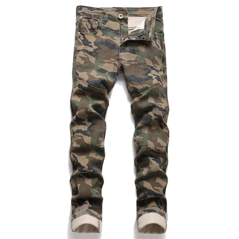 Europäischer und amerikanischer Trend neue Camouflage Green Jeans Herren vielseitige schlanke gerade Motorrad hose