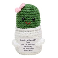 Vente en gros de jolies plantes cactus en crochet faites à la main, jouets en pot avec étiquette positive pour la décoration de la maison ou du bureau