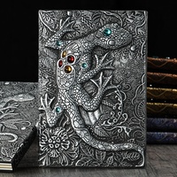 Carnet de notes en cuir gaufré vintage 3D, carnet de notes quotidien en cuir fait main antique, carnet de croquis, journal de voyage
