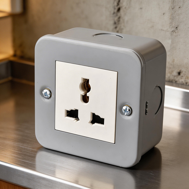 1-outlet 3-hole Universal Surface Mount Wall Socket, Metal Housing, 250V 10A/15A, Suitable for the Middle East/Europe