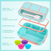 Lonchera Bento Azul Pastel, Lonchera Bento para Adultos, Contenedores de Almuerzo para Niños y Estudiantes, Lonchera de 1300 ml con 4 Compartimentos