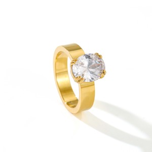 Bague ovale en zircon à large bande en acier inoxydable - Design audacieux minimaliste, élégante, polyvalente, bijou décontracté pour les rassemblements - Product Image 1