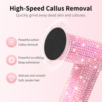 Lime à pieds électrique professionnelle diamantée rose 60W avec 5 vitesses, outil de pédicure rechargeable avec écran LED