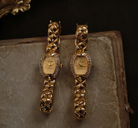 Jam Tangan Wanita Mini Klasik Vintage Tahan Air 30m Analog Tali Paduan Logam Kancing Tekan Gesper Tersembunyi Niche-Luxury Timepiece