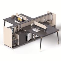 Poste de travail de bureau moderne personnalisable pour 4 personnes, bureau d'ordinateur en bois avec cloison et armoire pour le personnel
