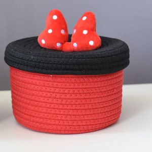 New popular princess series blue and red bow-knotted miscellaneous items, cotton <b>rope</b>, lidded cosmetic <b>storage</b> <b>basket</b>. - Product Image 1