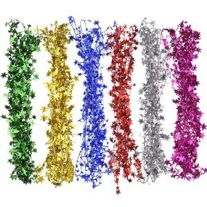 147.6 ft多色スターガーランドワイヤードクリスマスティンセルガーランド木用金属製小型ミニ6ロール装飾用 - Product Image 3