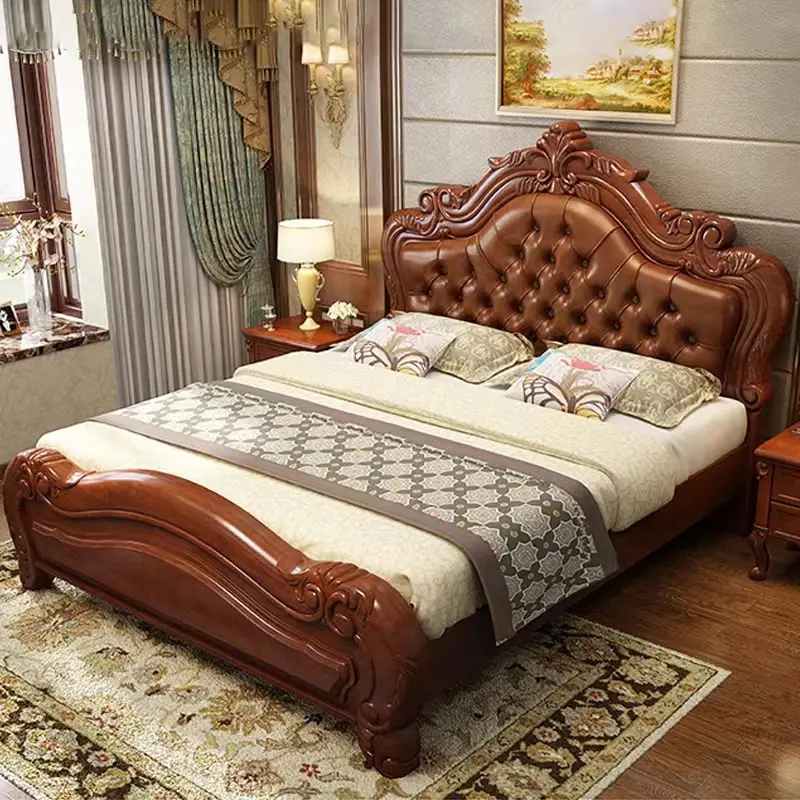 King Size Double Bed Designs Furniture Frame Solid Wooden Beds Style Wood European Home Furniture Packing Bedroom Furniture