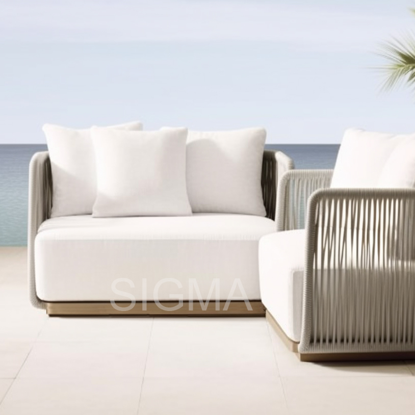 Simple Design Comfortable Garden Sofa Set Outdoor Woven Rope Solid Wood Garden Sofa