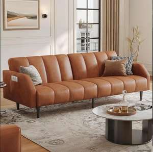 أريكة من الجلد الصناعي Futon قابلة للتحويل مع مسند ظهر قابل للتعديل في منتصف القرن <span class=keywords><strong>Loveseat</strong></span> مع - Product Image 1