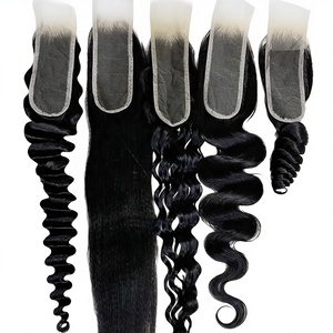 Vente en gros économique de <span class=keywords><strong>Cheveux</strong></span> humains indiens vierges bruts 100% à cuticules alignées, longs, simple tirage, Remy, avec closure 4*4, ondulés, crépus, Super Wave <span class=keywords><strong>naturel</strong></span> - Product Image 4