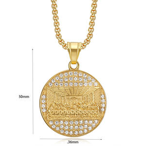 Nuevo Hip Hop hombres Iced Out Trece actos colgante collar de acero inoxidable diamante Última Cena collar moneda medallón colgante - Product Image 6