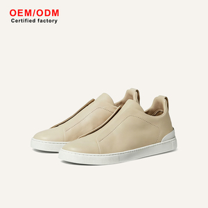 Chaussures de ville élégantes et confortables pour hommes en cuir véritable beige, style mocassins à enfiler, idéales pour le bureau et la conduite, personnalisables OEM - Product Image 1