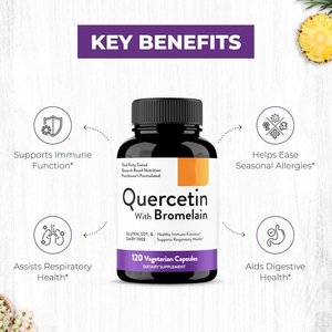 Salud intestinal, 120 cápsulas vegetarianas, quercetina, bromelina 500 mg, apoya la salud respiratoria, alivia las alergias estacionales, suplemento herbal - Product Image 3