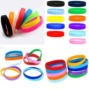 Wholesale Rubber Bracelets Solid Silicone Wristbands for Sports Teams Events Customizable Logo Colored Rubber Stretch Bracelets
