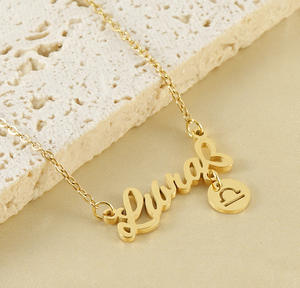 Rétro vieux anglais 12 zodiaque Constellation <span class=keywords><strong>naissance</strong></span> étoile signe lettre <span class=keywords><strong>astrologie</strong></span> acier inoxydable pendentif mode bijoux collier 2024 - Product Image 5