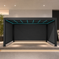 Pérgola para Exteriores con Estructura de Aluminio con Recubrimiento en Polvo, Sistema de Techo de Láminas Motorizadas para Patio, Jardín o Villa