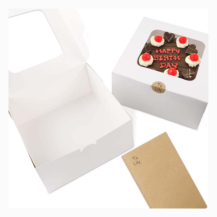 Birthday Loaf Cake Boxes Window Loaf Wedding Personalized White Square 4 6 8 10 12 14 Inch Kraft Paper Cake Packaging Salad Box