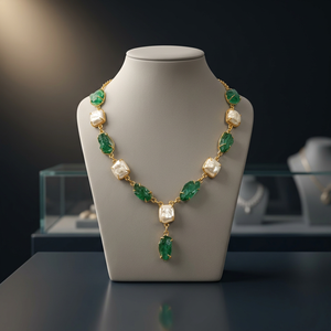 Ensemble collier et boucles d'oreilles exclusif en laiton vert et blanc avec perles, tendance, pour mariage, personnalisé, fait main, pour femmes - Product Image 3