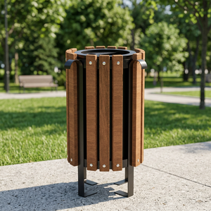Contenedor de Basura de Exterior Moderno y Lujoso con Acabado de Madera, Cubo de Basura Público con Tapa para Parque, Calle o Jardín - Product Image 3