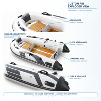 Bateau semi-rigide en aluminium personnalisé avec banc gris et rames pour acheteurs en marque blanche, personnalisation ODM, emballage, images et vidéo du produit