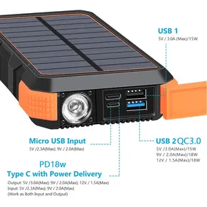 Caricabatterie rapido portatile PD18W 3A per Laptop più venduto in giappone caricabatterie wireless solare da 30000mAh con uscita 2USB