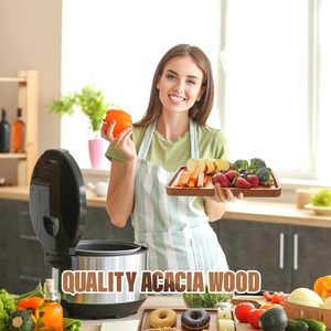 Bandejas de Servir Rectangulares de Madera de Acacia Maciza de 13 * 19 Pulgadas, Tablas de Madera Natural para Bar, Café y Fiestas - Product Image 6