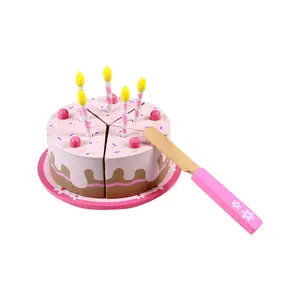 प्यारा गुलाबी राजकुमारी केक diy कट और खुश सेट viga लकड़ी जन्मदिन का केक खिलौना बच्चों के खेलने घर खिलौने