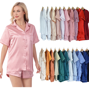 Pijamas de Seda y Satén de Lujo para <span class=keywords><strong>Mujer</strong></span>, Personalizadas, con Cintura Elástica, Transpirables, de Manga Corta, con Cuello Camisero, para Verano, Gran Venta - Product Image 1