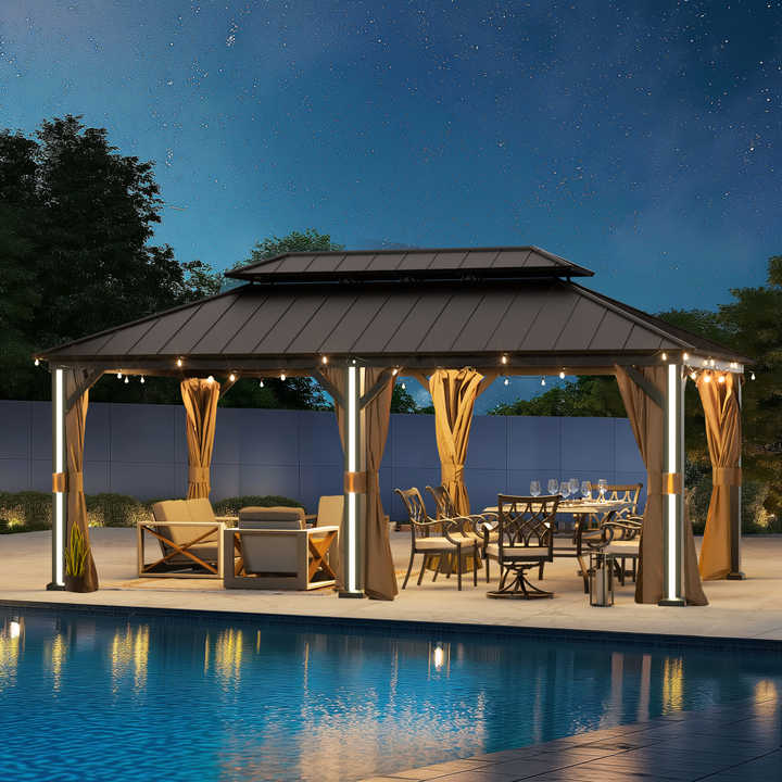 Functional Hardtop Gazebo 12' X 20'outdoor Gazebo Is Equipped with USB ...
