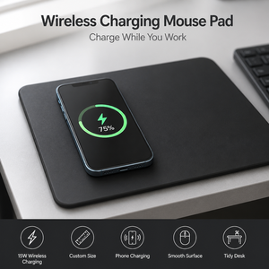 Tapis de souris avec chargeur sans fil rapide 15W pour téléphone, montre, écouteurs, tapis de bureau, maison, poste de travail, vente en gros OEM ODM - Product Image 1