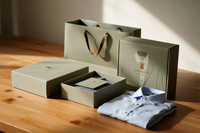 Ensemble de boîtes d'expédition en carton ondulé recyclé pour les entreprises de vêtements en croissance, avec lamination brillante et mate et gaufrage pour les chaussettes