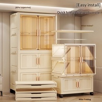 Armario de Almacenamiento Plegable de Plástico sin Instalación, Armario Grande con Puertas Transparentes y Ruedas para Dormitorio, Guardería, Sala de Estar
