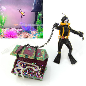 Decoración para Acuario con Temática de Caballitos de Mar, Accionada por Aire, Set de Buzo Buscador de Tesoros y Cofre para Decoración de Peceras - Product Image 1