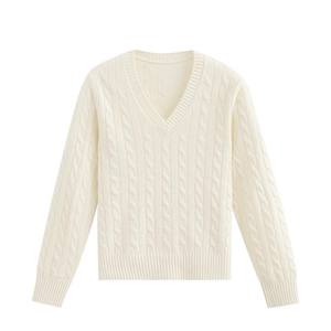 <span class=keywords><strong>Pull</strong></span> <span class=keywords><strong>en</strong></span> tricot torsadé personnalisé à col <span class=keywords><strong>en</strong></span> V pour <span class=keywords><strong>femme</strong></span>, décontracté, hiver, 100% <span class=keywords><strong>laine</strong></span>, pour la vente <span class=keywords><strong>en</strong></span> gros - Product Image 4