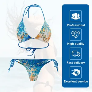 Swimwear Factory Customized Women's Split Swimwear High Quality Halter Bikini Printed Swimwear Tie Thong Slim Bikini