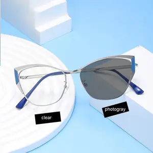 New products 2024 computer glasses frame Good quality metal photochromic blue blocking glasses for women