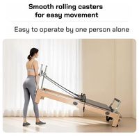 Lit de Pilates Reformer Multifonctionnel en Bois d'Érable avec Roulettes à 5 Vitesses et Antidérapantes pour Studio de Pilates