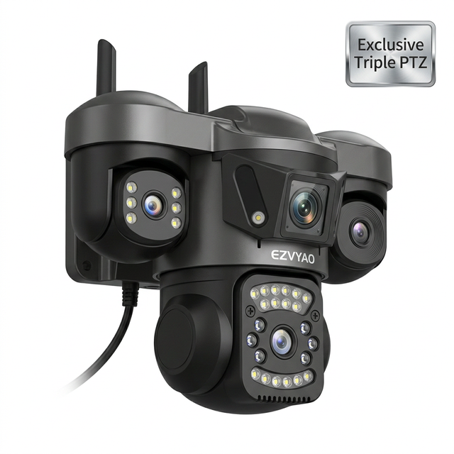 2026 New 3-Lens Triple PTZ Camera 15MP 4K Outdoor WiFi Security Camera 3-Screen Simultaneous Display Auto Tracking Cam720APP