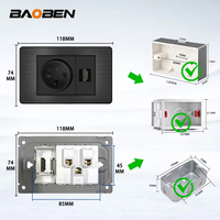 BAOBEN Prise murale en acier inoxydable noir, norme israélienne, avec USB Type C à charge rapide, interrupteur d'éclairage, TV satellite, Tel, CAT5, CAT6