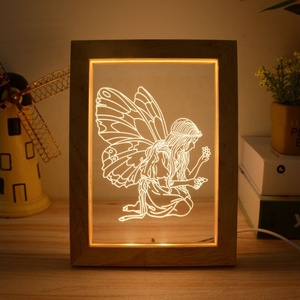 3D LED Table Lampe De Nuit Acrylique Cadre En <span class=keywords><strong>Bois</strong></span> Clair - Product Image 1