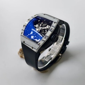 Montre mécanique de luxe pour hommes, boîtier tonneau, cadran squelette, tourbillon blanc, cristal saphir, bracelet en silicone, 42mm - Product Image 1