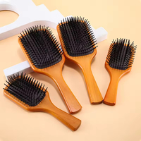 Brosse à cheveux en bois rectangulaire portable avec logo personnalisé, coussin d'air pour massage du cuir chevelu, grande brosse pour femmes avec poils en nylon