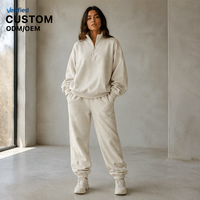 Conjuntos de sudaderas personalizadas con cremallera de un cuarto, de forro polar cepillado de alto gramaje, con cuello alto y media cremallera, para mujer